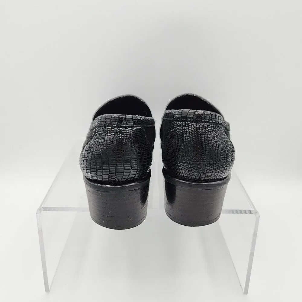 Stuart Weitzman Black Shiny Leather Tassle Loafers Block Heel Size 6.5B